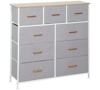 HOMCOM Commode avec 9 tiroirs tapissée en tissu avec structure en acier, commode pour chambre ou couloir Gris