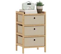 HOMCOM Commode avec Cadre en Bambou, 3 tiroirs en Tissu, Blanc crème