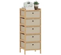 HOMCOM Commode avec Cadre en Bambou, 5 tiroirs en Tissu, Blanc crème