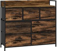 HOMCOM Commode, buffet avec 7 tiroirs pliants en tissu, poignée et étagère, armoire de rangement avec cadre en acier, style industriel pour chambre à coucher