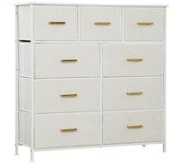 HOMCOM Commode - Buffet avec 9 tiroirs en tissu - Commode avec plan de travail et poignée - Armoire de rangement pour salon, chambre à coucher - Blanc crème