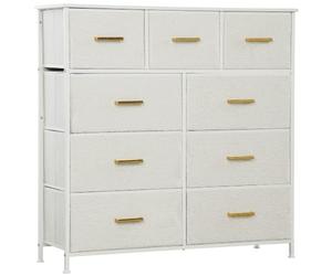 HOMCOM Commode - Buffet avec 9 tiroirs en tissu - Commode avec plan de travail et poignée - Armoire de rangement pour salon, chambre à coucher - Blanc crème