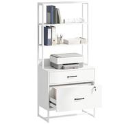 HOMCOM Commode bureau avec étagère, meuble de rangement avec 2 tiroirs, plan de travail pour imprimante, serrure, pour A4 Letter Legal, pour bureau, étude, blanc