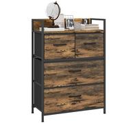 HomCom Commode 4 tiroirs en tissu pliables/amovibles, étagère ouverte, cadre métal – Brun rustique