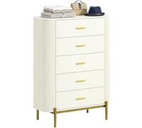 HOMCOM Commode Chambre 5 Tiroirs, Meuble de Rangement, Gris Clair | Chiffonnier avec Façades Rainurées et Pieds en Métal, Style Moderne, Commode pour Entrée, Couloir, 90 x 44 x 120 cm