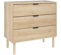 HOMCOM Commode Chambre à Coucher Commode à 3 tiroirs Commode Style Nordique avec système Anti-Retour Façade avec Panneaux nervurés et poignées en métal Commode pour Salon Entrée 80x40x77,5 cm Chêne