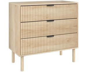 HOMCOM Commode Chambre à Coucher Commode à 3 tiroirs Commode Style Nordique avec système Anti-Retour Façade avec Panneaux nervurés et poignées en métal Commode pour Salon Entrée 80x40x77,5 cm Chêne