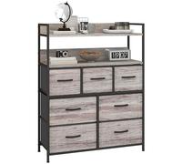 HOMCOM Commode Chambre Meuble de Rangement avec 7 tiroirs en Tissu Pliables et Amovibles, étagères Ouvertes et Cadre en Acier, chiffonnier pour entrée, Salon, Chambre, Gris