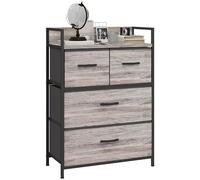 HOMCOM Commode Chambre Meuble de Rangement Commode 4 tiroirs en Tissu Pliables et Amovibles avec étagère Ouverte et Cadre en métal, chiffonnier pour Salon, Chambre, entrée, Effet Bois Gris