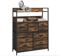 HOMCOM Commode Chambre Meuble de Rangement Commode 7 tiroirs en Tissu Pliables et Amovibles avec étagères Ouvertes et Cadre en Acier, chiffonnier pour Salon, Chambre, entrée, Brun Rustique