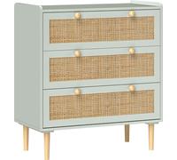 HOMCOM Commode d'appoint avec 3 tiroirs, sideboard avec style boho, aspect rotin, commode à tiroirs pour le salon Vert 80 x 40 x 87,5 cm