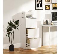 HOMCOM Commode de Bureau avec 3 Tiroirs Faces Cannelées Meuble de Classement pour Format A4 ou Lettre 40x40x101 cm Blanc