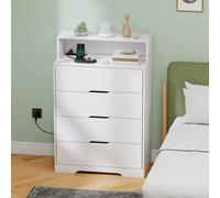 HOMCOM Commode de chambre 4 tiroirs avec station de charge port USB port USB-C étagère ouverte 80x40x120 cm blanc