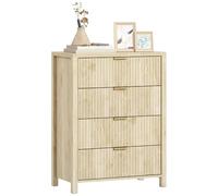 HOMCOM Commode de Chambre 4 tiroirs cannelés, Commode de Chambre en Bois avec poignées dorées, pour Salon, Salle à Manger et Couloir, 70x38x93 cm, Bois Naturel