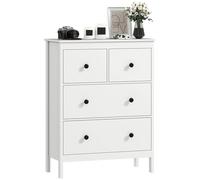 HOMCOM Commode de Chambre 4 tiroirs, Commode de Chambre en Bois avec Pieds antidérapants et poignées Rondes, pour l'entrée, Le Salon, la Salle à Manger et Le Couloir, 74x35x97 cm, Blanc