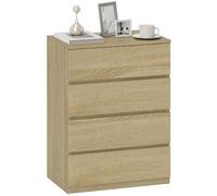 HOMCOM Commode de Chambre à 4 tiroirs, Commode de Chambre à 4 tiroirs avec poignées rainurées, tiroirs à Faible encombrement pour Salon et Couloir, 60x40x80 cm, Couleur Bois