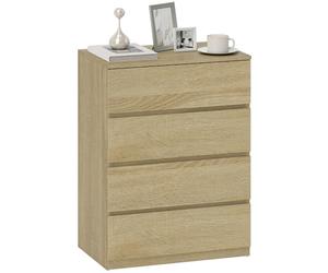 HOMCOM Commode de Chambre à 4 tiroirs, Commode de Chambre à 4 tiroirs avec poignées rainurées, tiroirs à Faible encombrement pour Salon et Couloir, 60x40x80 cm, Couleur Bois