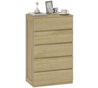 HOMCOM Commode de Chambre à Coucher 5 tiroirs, Commode de Chambre à Coucher avec poignées rainurées, tiroirs économisant l'espace pour Le Salon et Le Couloir, 60x39x100 cm, Couleur Bois