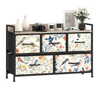 HOMCOM Commode de Chambre à Coucher, Commode en Tissu avec 5 tiroirs, étagère Ouverte et Cadre en Acier pour Salon, Couloir, Blanc