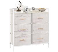 HOMCOM Commode de Chambre à Coucher, Commode en Tissu avec 6 tiroirs, Meuble de Rangement avec étagère Ouverte et Cadre en métal pour Salon, entrée, Finition Bois Naturel