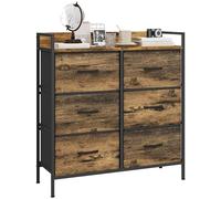 HOMCOM Commode de Chambre à Coucher, Commode en Tissu avec 6 tiroirs, unité de Rangement avec étagère Ouverte et Cadre en métal pour Salon, entrée, Marron Rustique