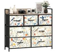 HOMCOM Commode de chambre à coucher, commode en tissu avec 7 tiroirs, étagère ouverte et cadre en acier pour salon, couloir, blanc