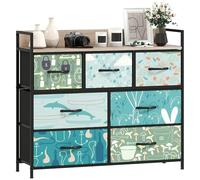 HOMCOM Commode de Chambre à Coucher, Commode en Tissu avec 7 tiroirs, étagère Ouverte et Cadre en Acier pour Salon, Couloir, Bleu