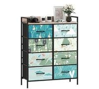 HOMCOM Commode de chambre à coucher, commode en tissu avec 8 tiroirs, étagère ouverte et cadre en acier pour salon, couloir, bleu
