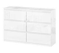 HOMCOM Commode de chambre avec 6 tiroirs Commode pour salon bureau Style moderne 112x34x75 cm Blanc Brillant