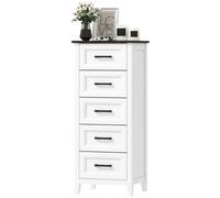 HOMCOM Commode de chambre étroite et haute avec dessus effet bois Chiffonnier pour petits espaces 45x35x106 cm blanc
