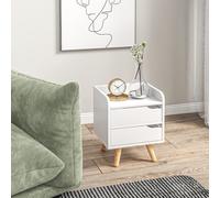 HOMCOM Commode de Chambre Gain de Place, Moderne Commode avec 2 Tiroirs, Design Simple, Bois Blanc, Pieds en Pin, 33 x 28 x 42cm, Blanc