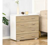 Commode meuble de rangement style contemporain 4 tiroirs 76 x 35 x 72 cm blanc et couleur bois