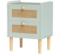 HOMCOM Commode design bohème en résine tressée avec 2 tiroirs, meuble de rangement 39,8 x 30 x 52,5 cm, vert olive