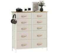 HOMCOM Commode double pour chambre à coucher avec 10 tiroirs en tissu, grand meuble de rangement avec 4 poches, 2 crochets et cadre en acier pour salon, entrée, beige