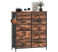HOMCOM Commode Double pour Chambre à Coucher avec 10 tiroirs en Tissu, Grand Meuble de Rangement avec 4 Poches, 2 Crochets et Cadre en Acier pour Salon, entrée, Brun Rustique