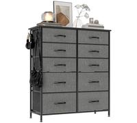 HOMCOM Commode Double pour Chambre à Coucher avec 10 tiroirs en Tissu, Grand Meuble de Rangement avec 4 Poches, 2 Crochets et Cadre en Acier pour Salon, entrée, Gris Anthracite