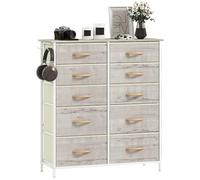 HOMCOM Commode Double pour Chambre à Coucher avec 10 tiroirs en Tissu, Grande unité de Rangement avec 4 Poches, 2 Crochets et Cadre en Acier pour Salon, Couloir, Finition Bois Naturel