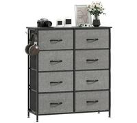 HOMCOM Commode double pour chambre à coucher avec 8 tiroirs en tissu, haut meuble de rangement avec 4 poches, 2 crochets et cadre en acier pour salon, couloir, gris anthracite