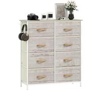 HOMCOM Commode double pour chambre à coucher avec 8 tiroirs en tissu, haut meuble de rangement avec 4 poches, 2 crochets et cadre en acier pour salon, couloir, finition bois naturel
