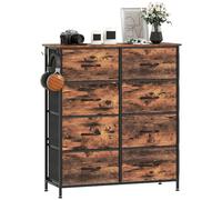 HOMCOM Commode double pour chambre à coucher avec 8 tiroirs en tissu, haut meuble de rangement avec 4 poches, 2 crochets et cadre en acier pour salon, couloir, marron rustique