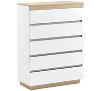 HOMCOM Commode en bois à 5 tiroirs, 80x40x109 cm, Blanc et chêne