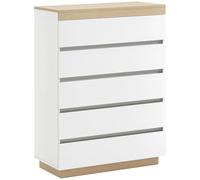 HOMCOM Commode en Bois à 5 tiroirs, Commode de Chambre à Coucher avec Dispositif Anti-basculement, 80x40x109 cm, Blanc et chêne