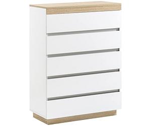 HOMCOM Commode en Bois à 5 tiroirs, Commode de Chambre à Coucher avec Dispositif Anti-basculement, 80x40x109 cm, Blanc et chêne