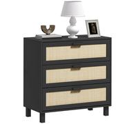 HOMCOM Commode en rotin pour chambre à coucher, 3 tiroirs, commode bohème pour salon, couloir, noir