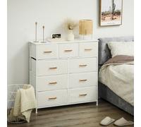 HOMCOM Commode en Tissu, 9 Tiroirs, Cadre en Acier, élégant, polyvalent, Blanc