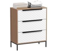 HOMCOM Commode en Tissu avec 3 tiroirs, Commode de Chambre à Coucher, façades à Motifs de Diamants, Commode pour Salon, Bureau, Dressing, Naturel et Blanc