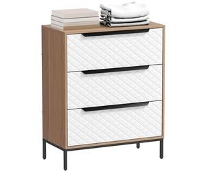 HOMCOM Commode en Tissu avec 3 tiroirs, Commode de Chambre à Coucher, façades à Motifs de Diamants, Commode pour Salon, Bureau, Dressing, Naturel et Blanc