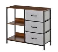 HOMCOM Commode en Tissu avec 3 Tiroirs Pliables et 2 Étagères, Style Industriel pour Chambre Salon Couloir, Noyer et Gris Clair