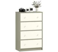 HOMCOM Commode en Tissu avec 4 tiroirs rabattables avec Doubles poignées, Acier, MDF et tiroirs de Chambre en Tissu, 58x30x91 cm, Blanc et Gris