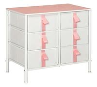 HOMCOM Commode en Tissu avec 6 tiroirs en Tissu, Cadre en métal et Dessus en Bois, Armoire de Rangement pour Chambre d'enfant, Salon, Placard, Couloir, Rose